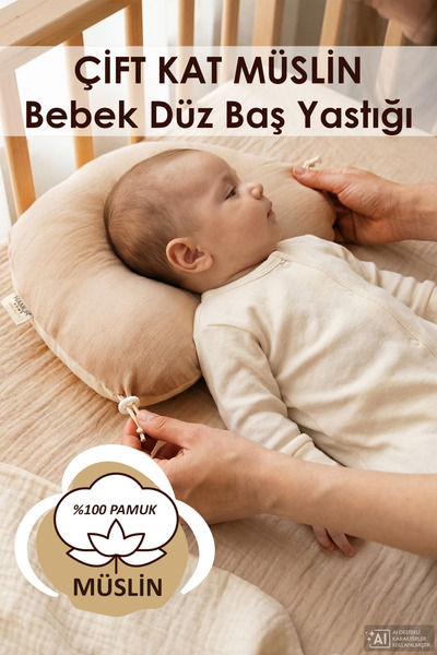 HAMUR Ayarlanabilir Düz Kafa Yastığı Müslin Bebek Yastığı %100 Pamuk Yenidoğa...