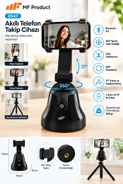 MF PRODUCT Fit N Joy 0547 360° Akıllı Yüz ve Nesne Takipli Telefon Tutucu Sma...