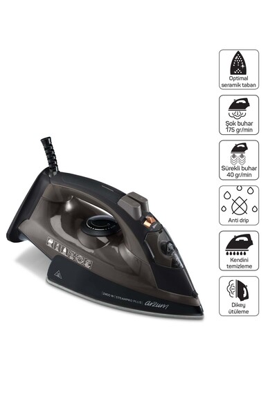 Arzum AR6030 SteamPro Plus Buharlı Ütü 2400W, Seramik Taban, 175 gr/min Şok B...