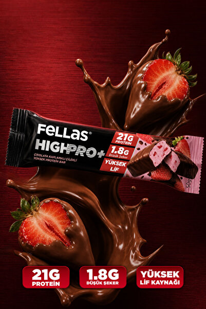 Fellas Çikolata Kaplı HighPro+ Protein Bar - Çilekli (50 g) - 12 Adet