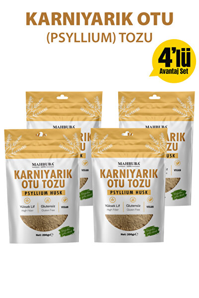Mahbuba Karnıyarık Otu Tozu (Psyllium Husk) 4x200gr – Yüksek Lif Glutensiz (P...