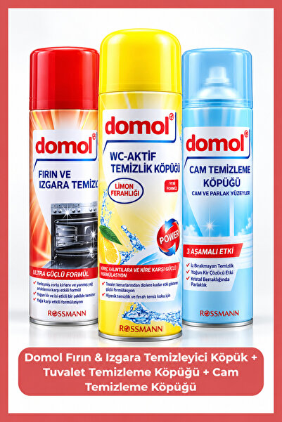 DOMOL Fırın & Izgara Temizleyici Köpük + Tuvalet Temizleme Köpüğü + Cam Temiz...