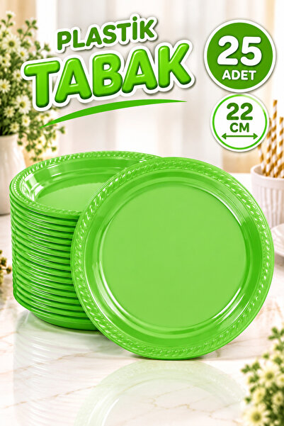 Huzur Party Store Yeşil Renginde 22'cm 25'li Parlak Tabak Renkli Dayanıklı Pl...