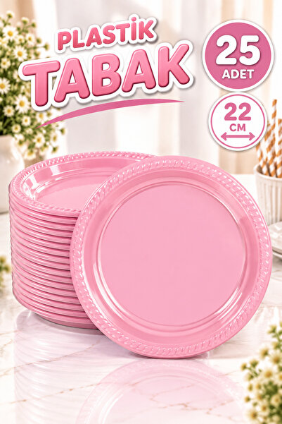 Huzur Party Store Pembe Renginde 22'cm 25'li Parlak Tabak Renkli Dayanıklı Plastik Doğum Günü Parti Tabağı