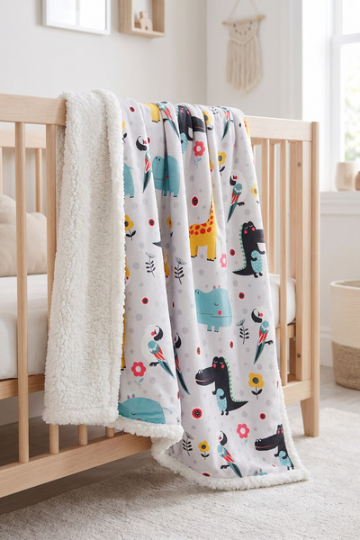 HAMUR Fluffy Bebek Battaniyesi 80x100 Cm Animal Kundak Puset Çift Taraflı Koy...