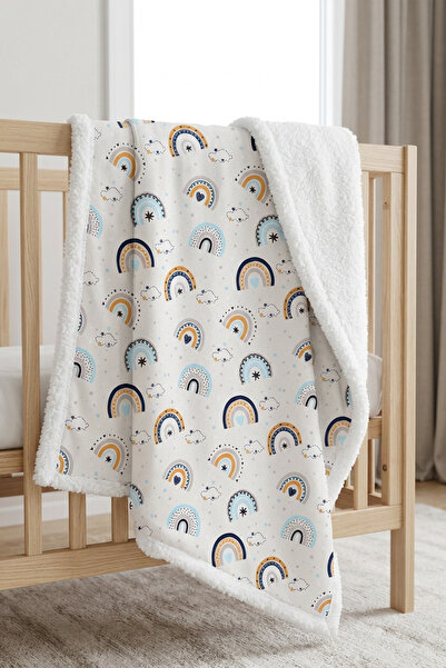 HAMUR Fluffy Bebek Battaniyesi 80x100 Cm Gök Mavi Kundak Puset Çift Taraflı K...