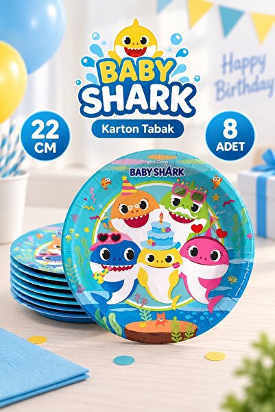 Huzur Party Store Baby Shark Karakterli 8 Adet Tabak Bebek Köpekbalığı Temalı...