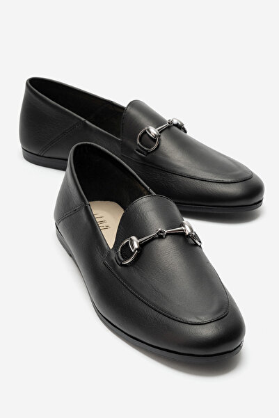 LuviShoes F03 Siyah Cilt Hakiki Deri Kadın Loafer Ayakkabı