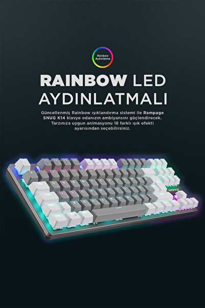 Rampage Snug K14 Rainbow Tkl 87 Tuşlu Süper Kompakt Mekanikoyuncu Klavye -bey...