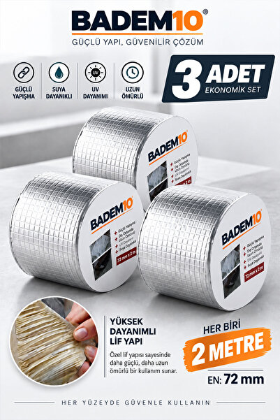 Badem10 3 Adet Su Yalıtım Tamir Bandı 72 mm x 2 Metre Çatı Boru İzolasyon Su ...