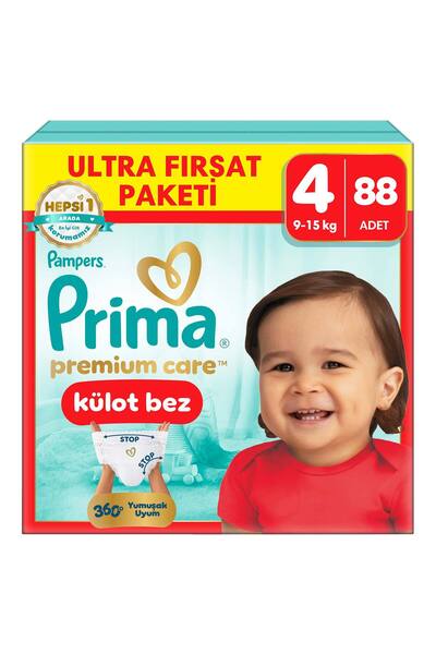 Prima Premium Care Külot Bez Ultra Fırsat Paketi 4 Numara 88 Adet Bebek Bezi