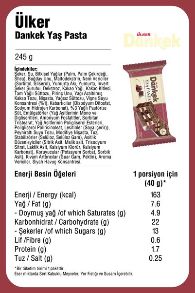 Ülker Dankek Age Cake - Cherry Sauce Covered with Chocolate - 245 Grams - 8 Pieces