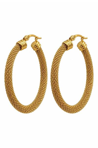 Jack Ferrero Noire Concept Women's Yellow Color Steel Mesh Pattern Hoop Earri...