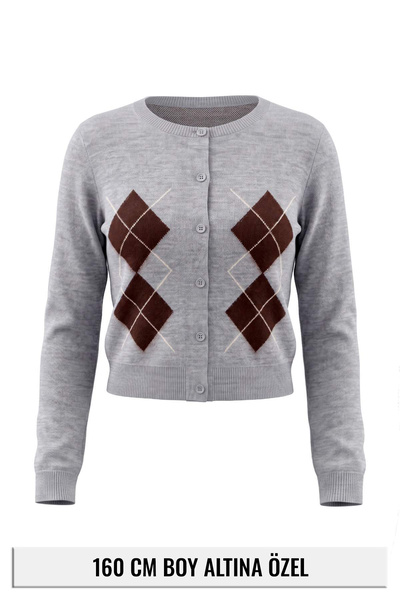 Trendyol Collection كارديجان تريكو منقوش باللون الرمادي من Petite Gray TWOAW2...
