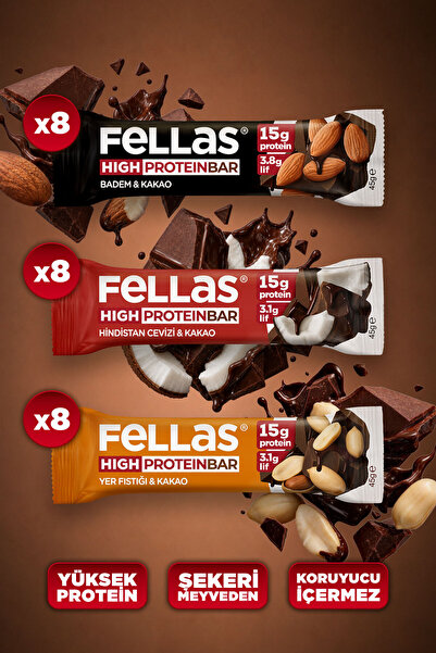 Fellas Yüksek Protein Bar (45 g) Karma Kutu - 12 Adet (3 Çeşit) x 2