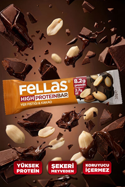 Fellas Protein Bar - Yer Fıstıklı ve Kakaolu (32 g) x 12 Adet