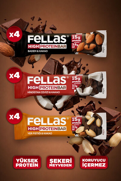 Fellas Yüksek Protein Bar (45 g) Karma Kutu - 12 Adet (3 Çeşit)