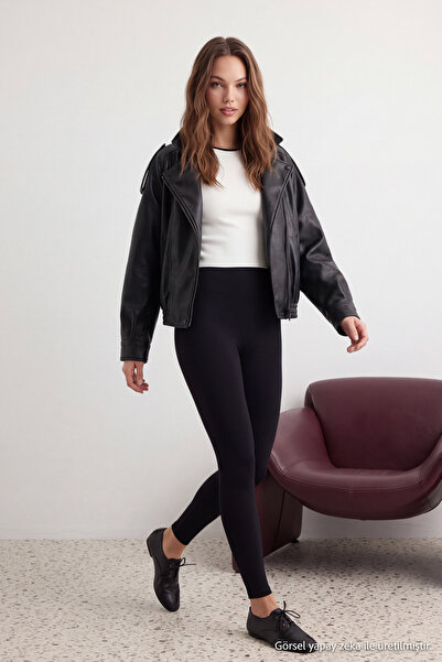 Trendyol Collection Black Shaping Elastic High-Waisted Stretchy Knit Leggings...