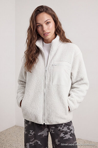 Trendyol Collection Winter Essentials Gray Polar Zippered Long Sleeve Pocket ...