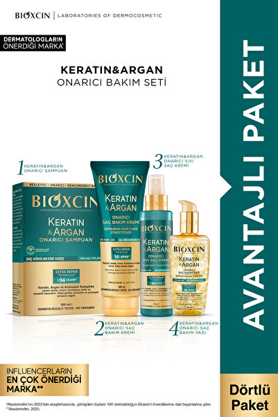 Bioxcin Keratin & Argan Onarıcı Şampuan 300ml + Keratin Argan Saç Bakım Yağı ...