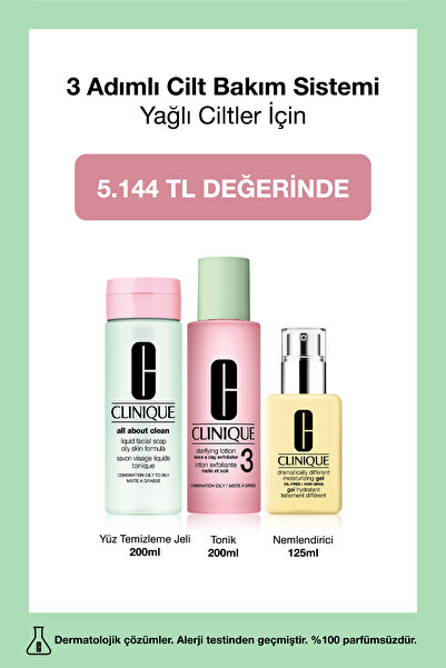 Clinique 3 Adımlı Cilt Bakım Sistemi – Yağlı Ciltler İçin | Jel 200ml, Tonik ...