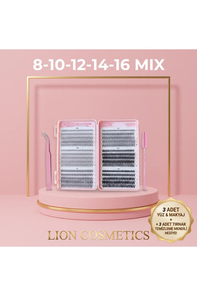 lion cosmetics 600 Adet 10D 20D 30D 40D Takma Kirpik Küme Seti HEDİYELİ Kitap...