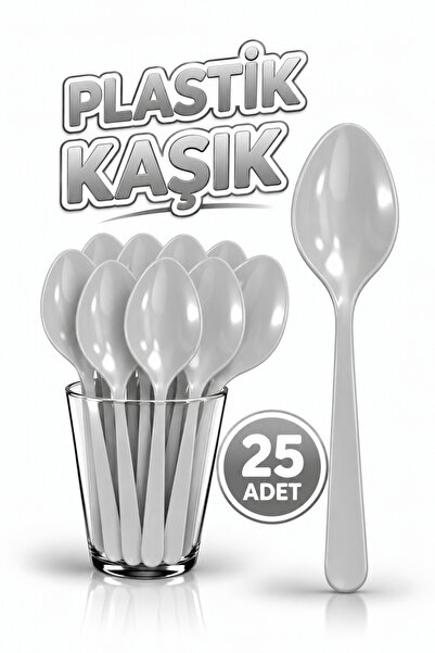 Huzur Party Store 25 Adet Gümüş Renkli Kaşık Sert Dayanaklı Plastik Lüks Kull...