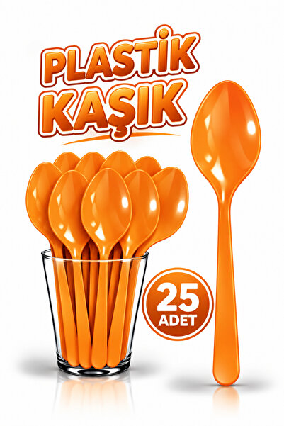 Huzur Party Store 25 Adet Turuncu Renkli Kaşık Sert Dayanaklı Plastik Lüks Ku...