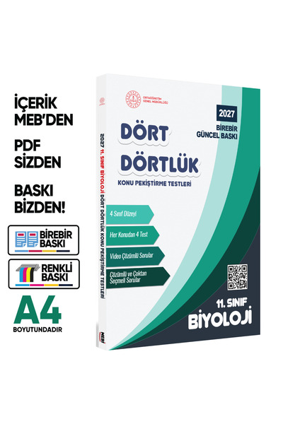 Karakutu Yayınları 2027 MEBİ-OGM 11. Sınıf Dört Dörtlük Biyoloji Pekiştirme T...