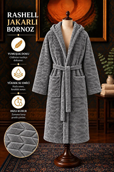 TEXTİLES MAGİC LAMP Unisex Rashell Jakarlı Bornoz Kapüşonlu – Yumuşak Peluş D...