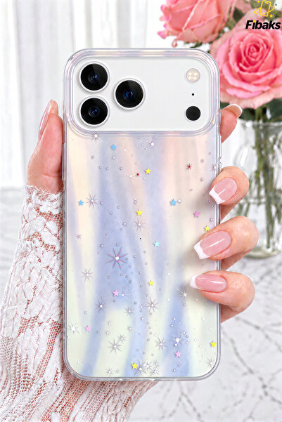 Fibaks iPhone 17 Pro Max/18 Pro Max Kılıf Hologramlı Yıldız Işıltısı Desenli ...