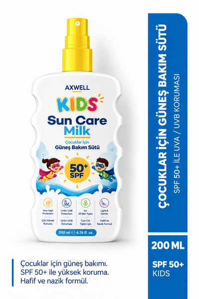 AXWELL Kids Çok Yüksek Koruyucu Çocuk İçin Yüz & Vücut Güneş Sütü Spreyi Spf5...