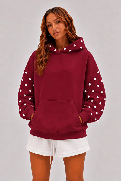 LG LAGULER Kadın Oversize Sweatshirt Hoodie Puantiye Kapüşonlu, Kanguru Cep, ...