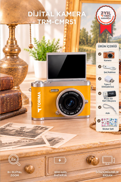 Torima Mini Dijital Retro Kamera 48MP 8X Zoom Flip Ekranlı Selfie Video Vlog ...