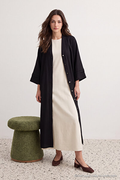 Trendyol Modest قبعة ماكسي منسوجة بتفاصيل سوداء اللون ومريحة/فضفاضة وقبعة فير...