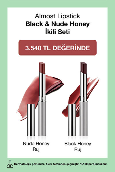 Clinique Almost Lipstick Black & Nude Honey İkili Seti | Parlak, Nemli Ve Doğal Görünüm