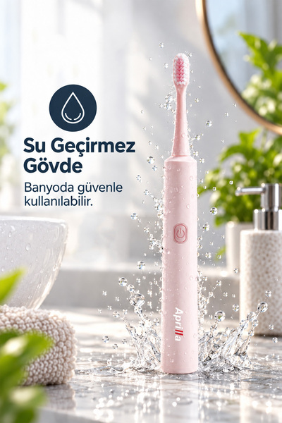 Aprilla Atb-8717 Titreşimli Değiştirilebilir Başlıklı Su Geçirmez Gövdeli Pembe Diş Fırçası