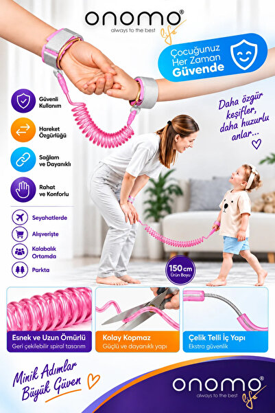 Onomo Life Çocuk Bebek Kaybolma Önleyici Yürüyüş Emniyet Kemeri Anne Bileklik...