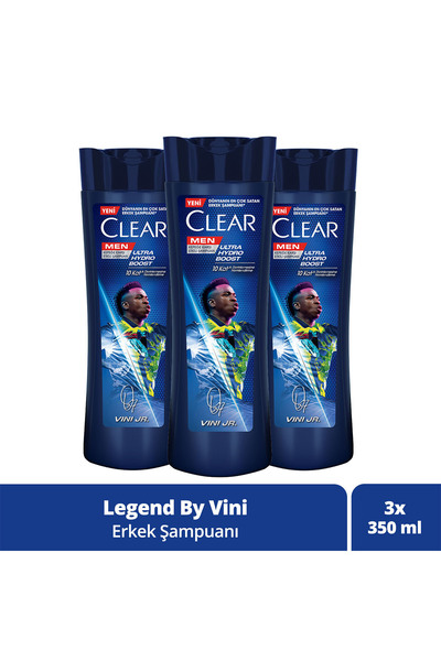 Clear Men Kepeğe Karşı Etkili Şampuan Vini Jr. Ultra Hydro Boost 350 ml x3