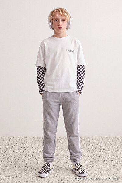 TRENDYOLKIDS Gray Boy's Plain/Basic Jogger Thick Non-Embossed Sweatpants Tkda...