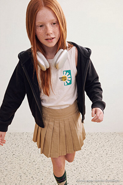 TRENDYOLKIDS Siyah Pamuklu Kız Çocuk Kalın Şardonsuz Düz/Basic Fermuarlı Örme...