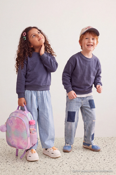TRENDYOLKIDS Indigo Boys/Girls Plain Crew Neck Thick/Fleece Lined Knitted Swe...