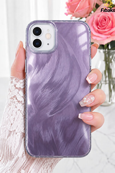 Fibaks iPhone 11 Kılıf Tüy Ebru Desenli Darbe Emici Mor Renkli Silikon Koruyu...