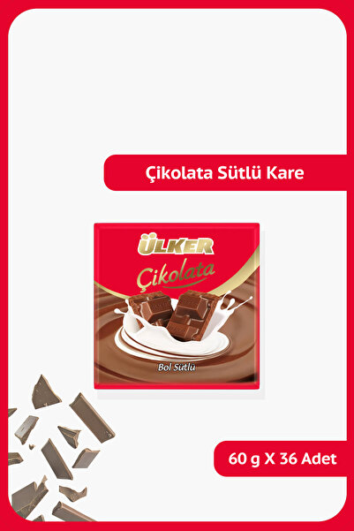 Ülker Bol Sütlü Kare Çikolata - 60 gram - 36 Adet