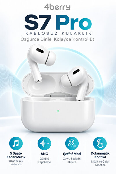 4 Berry S7 Pro ANC Kablosuz Bluetooth Kulaklık – Şeffaf Mod, Dokunmatik, Mikr...