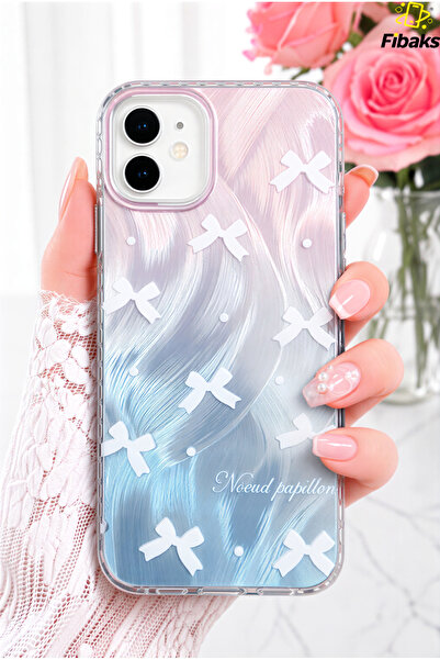 Fibaks iPhone 11 Kılıf Parlak Hologramlı Fiyonk Desenli Darbe Emici Kamera Çı...