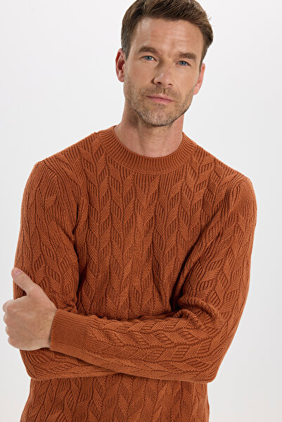 Tudors Men's Slim Fit Crew Neck Pattern Cinnamon Knitwear Sweater