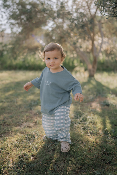 DoDo'S Baby Mavi Beyaz Ekose Desenli Müslin Kız,Erkek Bebek,Çocuk Pantolonu –...