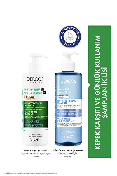 Vichy Dercos Normal/Yağlı Saçlar İçin Saç Bakım Seti: Kepek Karşıtı Şampuan& ...