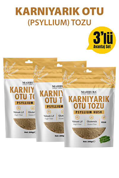 Mahbuba Karnıyarık Otu Tozu (Psyllium Husk) 3x200gr – Yüksek Lif Glutensiz (P...
